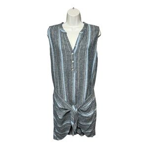 Drew Ona Blue Striped Linen Blend Wrap Dress Sleeveless Midi By Anthropologie